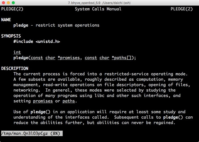 OpenBSD 5.9から導入された新しいシステムコールpledge(2)