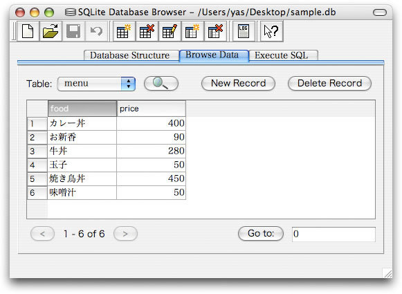 AIRで作成したデータベースをSQLite Database Browserで確認できる