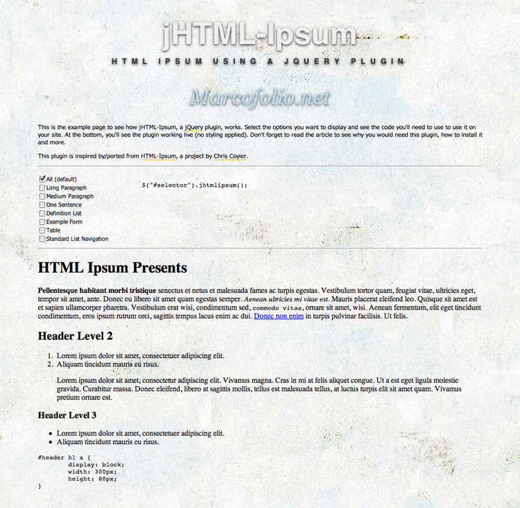 図5　HTMLタグ付きダミーテキスト生成スクリプトjHTML-Ipsum（キャプチャー画像はデモ画面です）