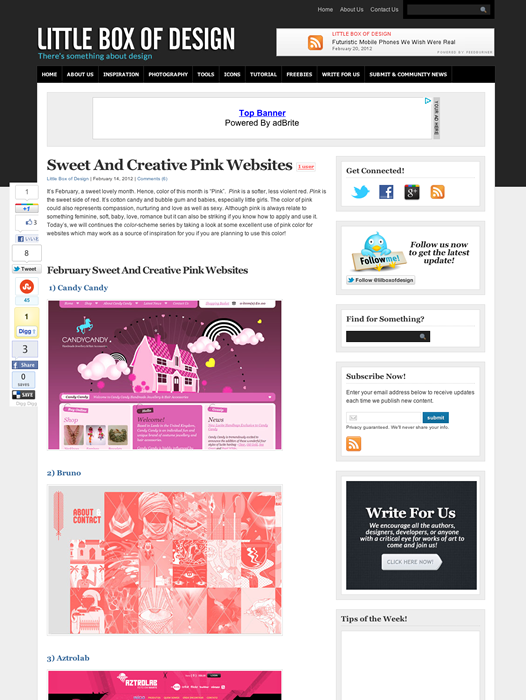 図5　ピンク色を使ったWebデザインのギャラリー