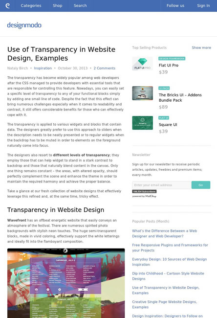 図5　透明度を使ったWebデザインのギャラリー