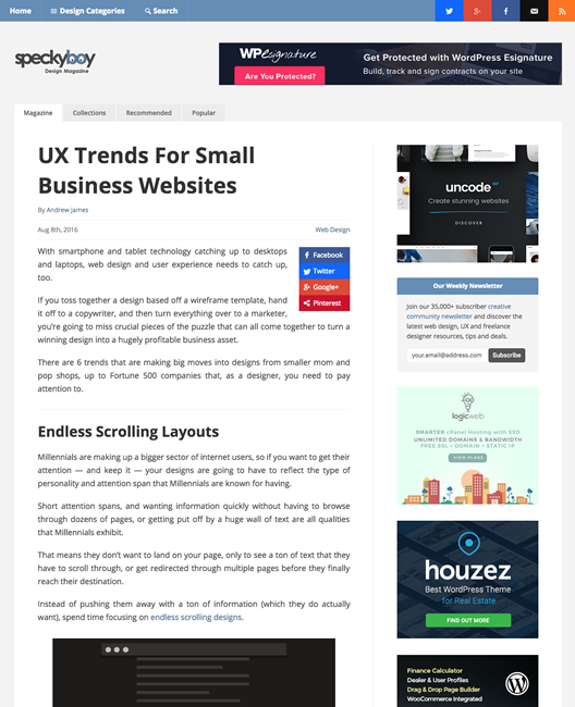図2　スモールビジネスのWebサイトでのUXデザインのトレンド