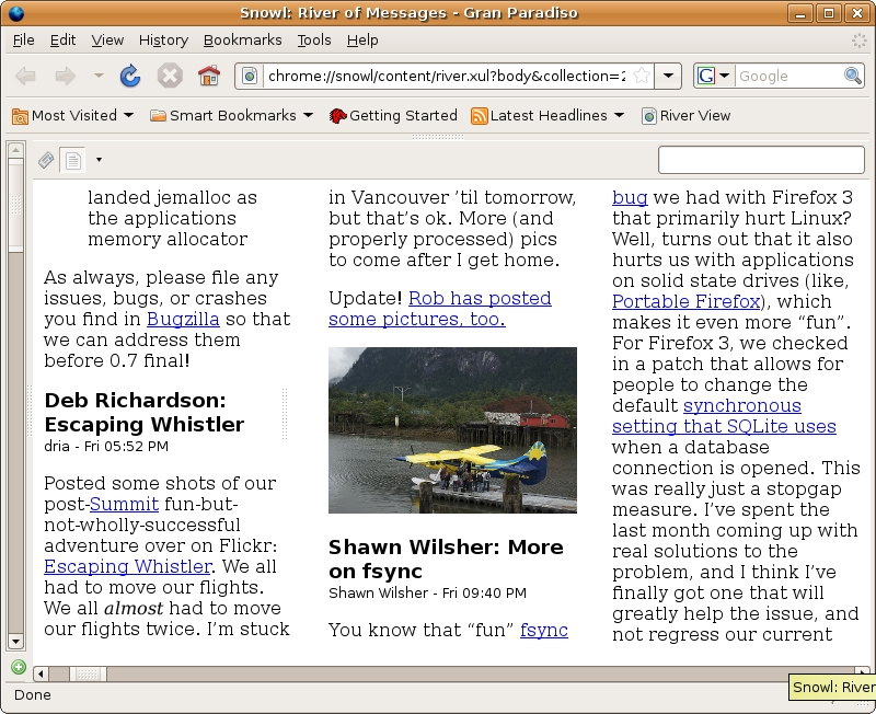 図5　Mozilla Snowlプロトタイプ動作例 (River of News) - Mozilla Labs Blogより抜粋