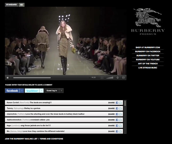 図3　最新のファッションショーがウェブサイトを通じて生中継された