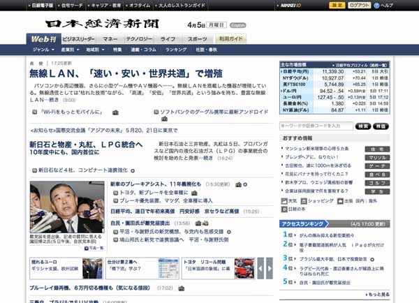 図6　『日本経済新聞 電子版』（無料会員）のトップページ