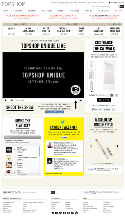 図6　ファッションショーをストリーミング中継した「TOPSHOP UNIQUE LIVE」