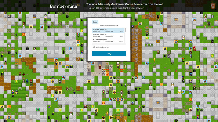 図1　1000人が同時に遊べるオンラインゲーム、『Bombermine』