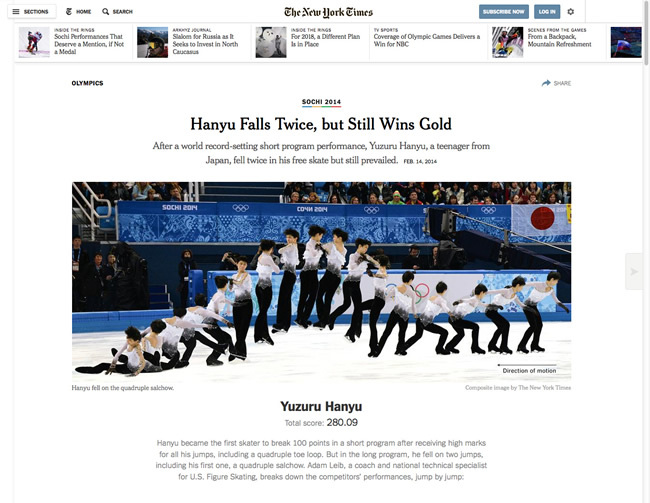 図5　フィギュアスケート男子フリーの演技を解説した『Hanyu Falls Twice, but Still Wins Gold』