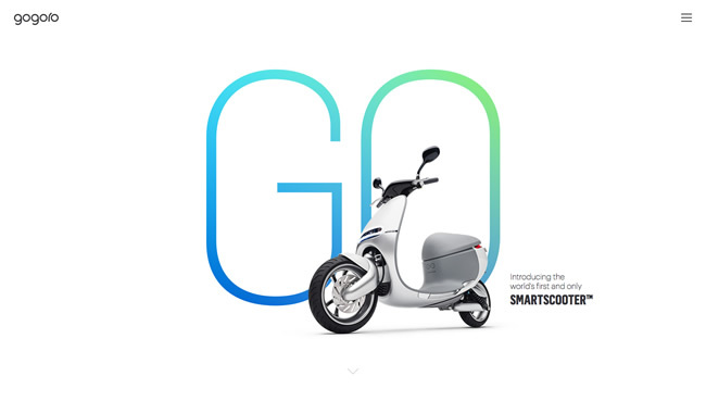 図2　モバイルデバイスで使われるようにデザインされたUIが使われている『Gogoro - Introducing the world's first and only Smartscooter』