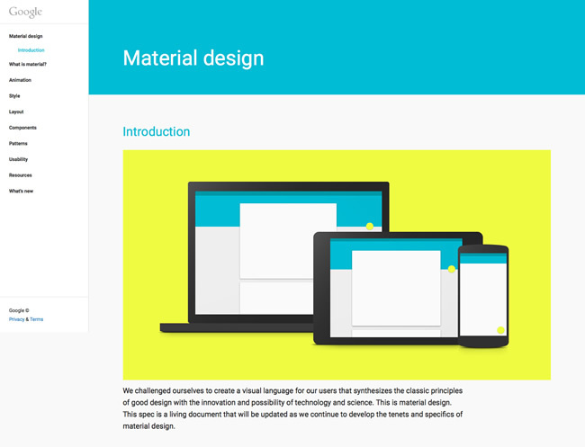 図8　Googleの新デザインガイドライン「Material Design」を解説したウェブサイト