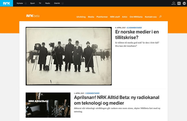 図1　テクノロジーとニューメディアのため実験的サイト『NRKbeta』