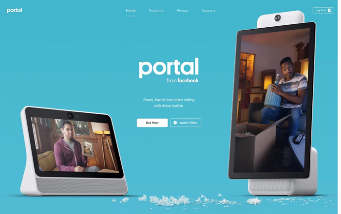 図2　Facebookが発表した個人向けスマートディスプレイ、｢Portal｣を紹介している『Portal from Facebook』