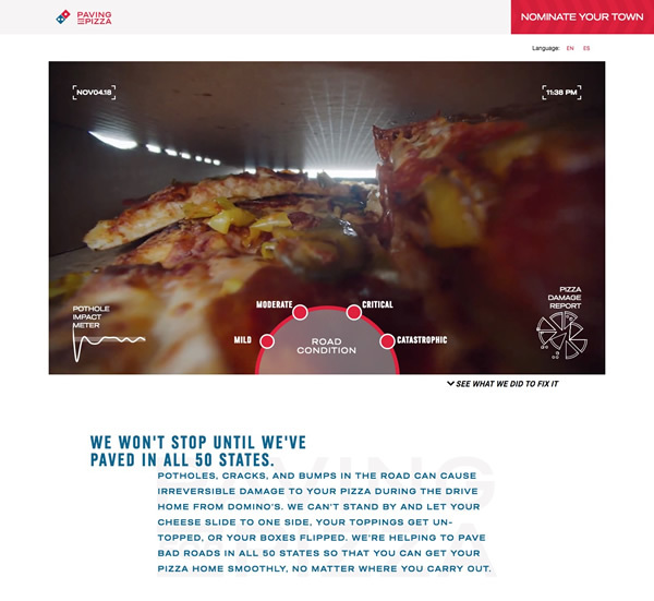 図3　Domino's Pizzaによる新プロジェクト<wbr>「Paving for Pizza」<wbr>のウェブサイト<wbr>『Domino's Paving for Pizza』<wbr>