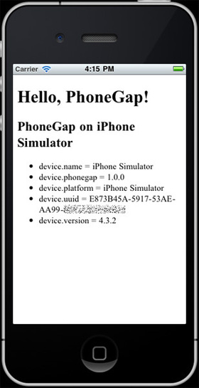 図1　Hello, WorldアプリをiPhoneシミュレータ上で動作確認