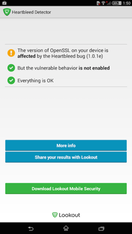 Heartbleed Detectorで、Xperia Z Ultraを診断したところ