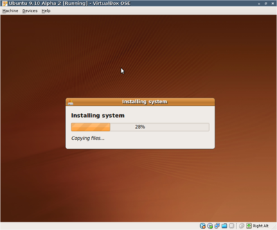 図4　VirtualBox使用例 Ubuntu 9.10 Alpha 2インストール中