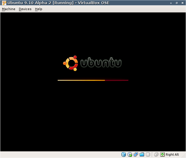 図3　VirtualBox使用例 Ubuntu 9.10 Alpha 2起動例