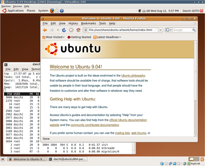 図3　Ubuntu 9.04 on VirtualBox 2.2.51 + FreeBSD 8-BETA2