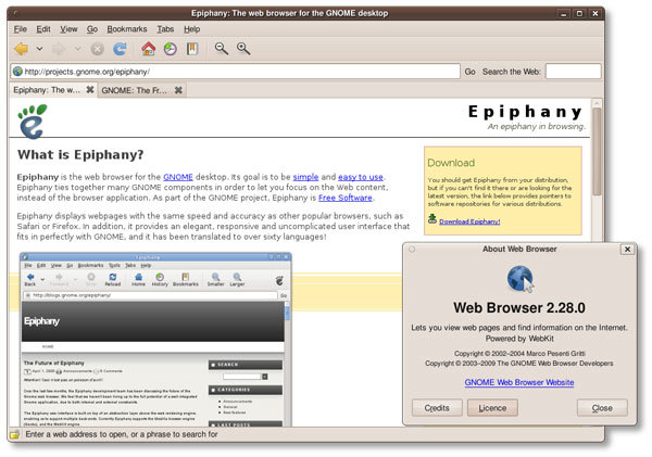 図3　Ubuntu 9.10にパッケージされているEpiphany 2.28