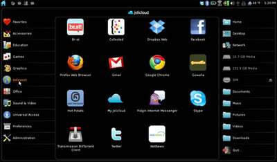 Jolicloud Netbook Launcherの画面