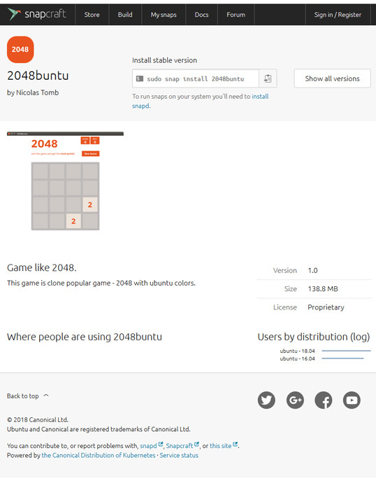 問題となったSnapcraft Storeの「2048buntu」、現在は削除されている