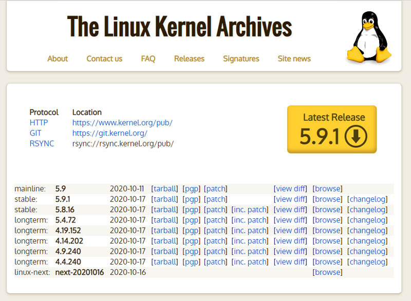 最新のメインラインであるLinux 5.9以外にLinux 5.8以前のLTSにも対応している