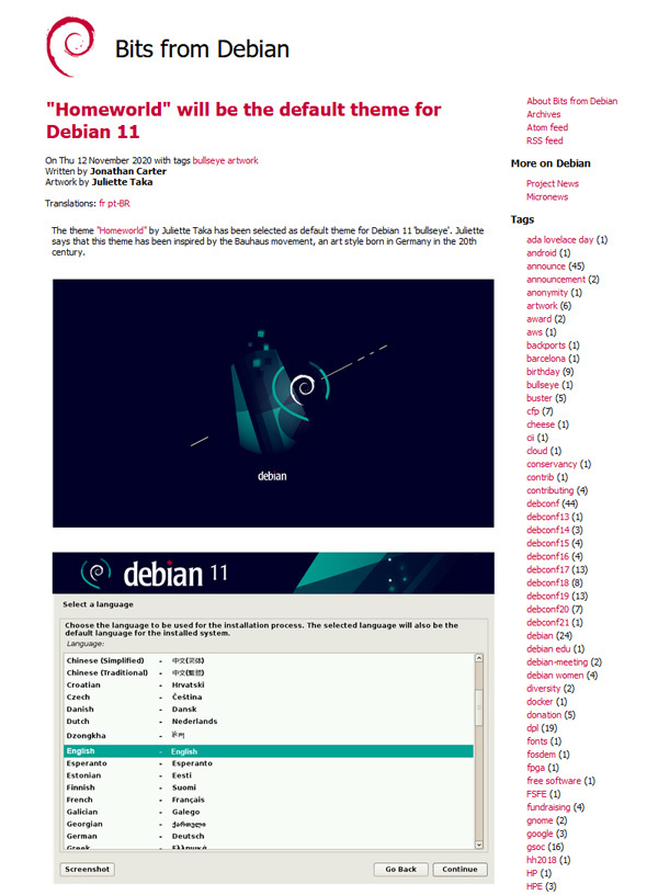 「Bits from Debian」のHomeworld紹介ページ