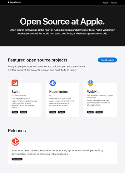 Open Source at Apple トップページ
