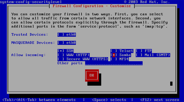 図2　system-config-securitylevel-tuiの画面