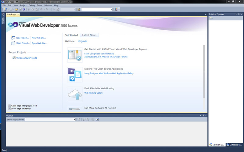 図1　Visual Web Developer 2010 Expressのスタート画面