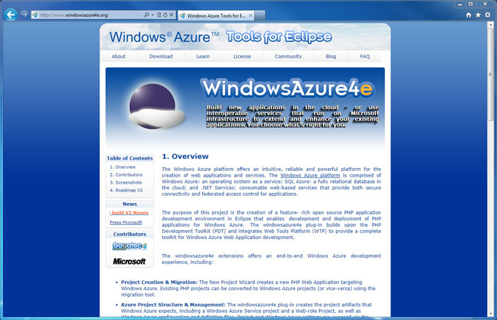 図11　「Windows Azure Tools for Eclipse」のページ