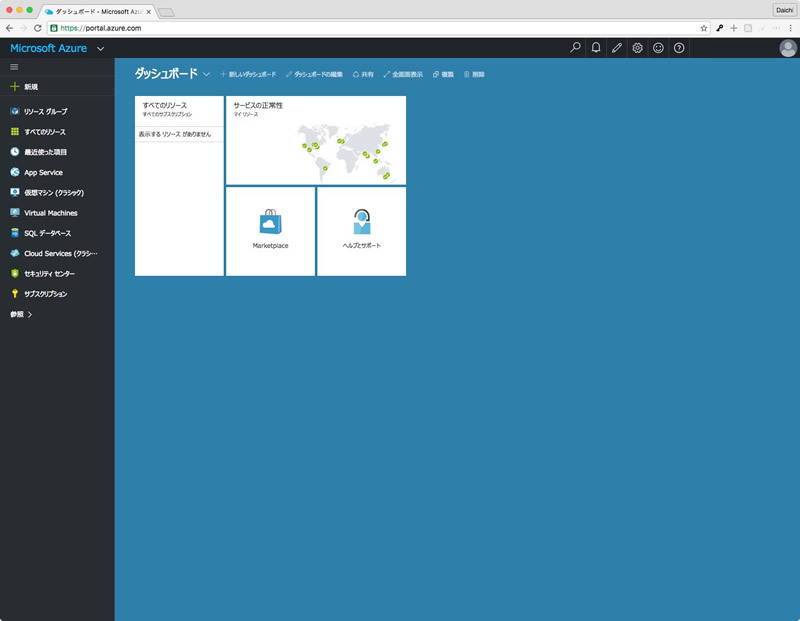 図　Microsoft Azureダッシュボードの最初の画面