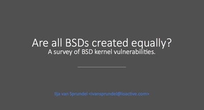 図1　Are all BSDs created equally A survey of BSD kernel vulnerabilies, by Ilja van Sprundel氏