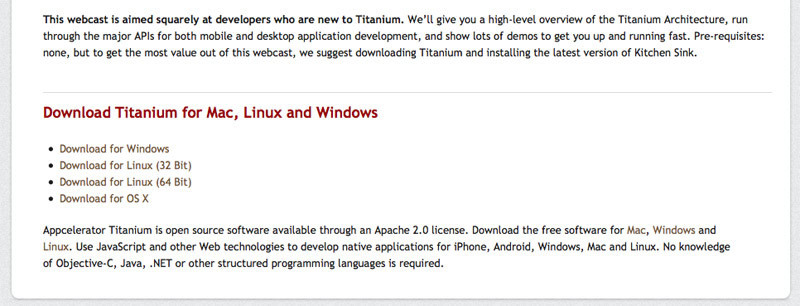 図2　Download Titanium：Appcelarator