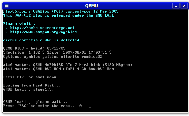 図1　KVM-QEMUの起動直後の画面