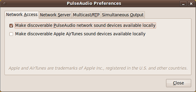 図4　接続する側の設定。「Make discoverable PulseAudio network sound devices available locally」にチェックを入れる