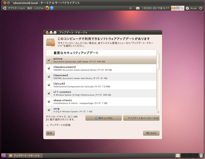 図3　Ubuntu 11.04の「ターミナルサーバクライアント」でUbuntu 10.04に接続しているところ