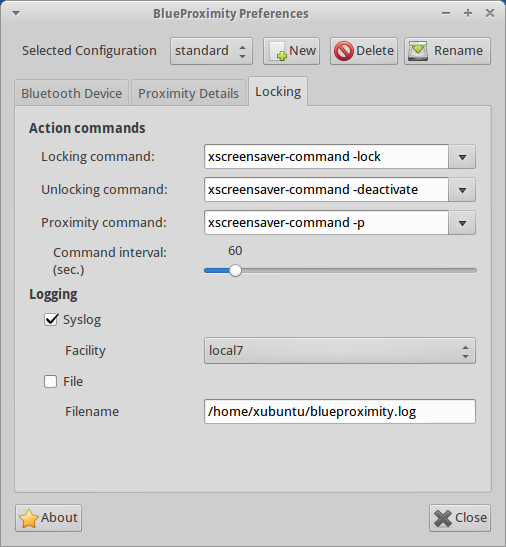 図12　Xubuntuでの設定例。ロック/アンロックに使用するコマンドを変更する必要がある