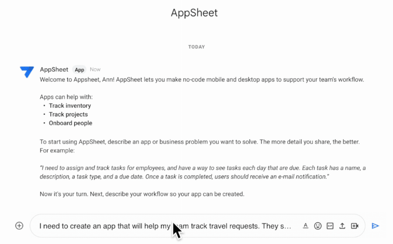 Duet AI for AppSheetの動作