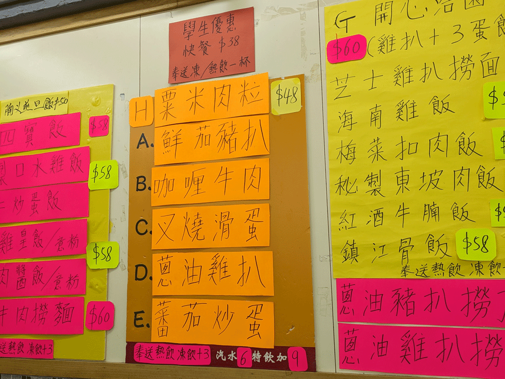 漢字のメニュー