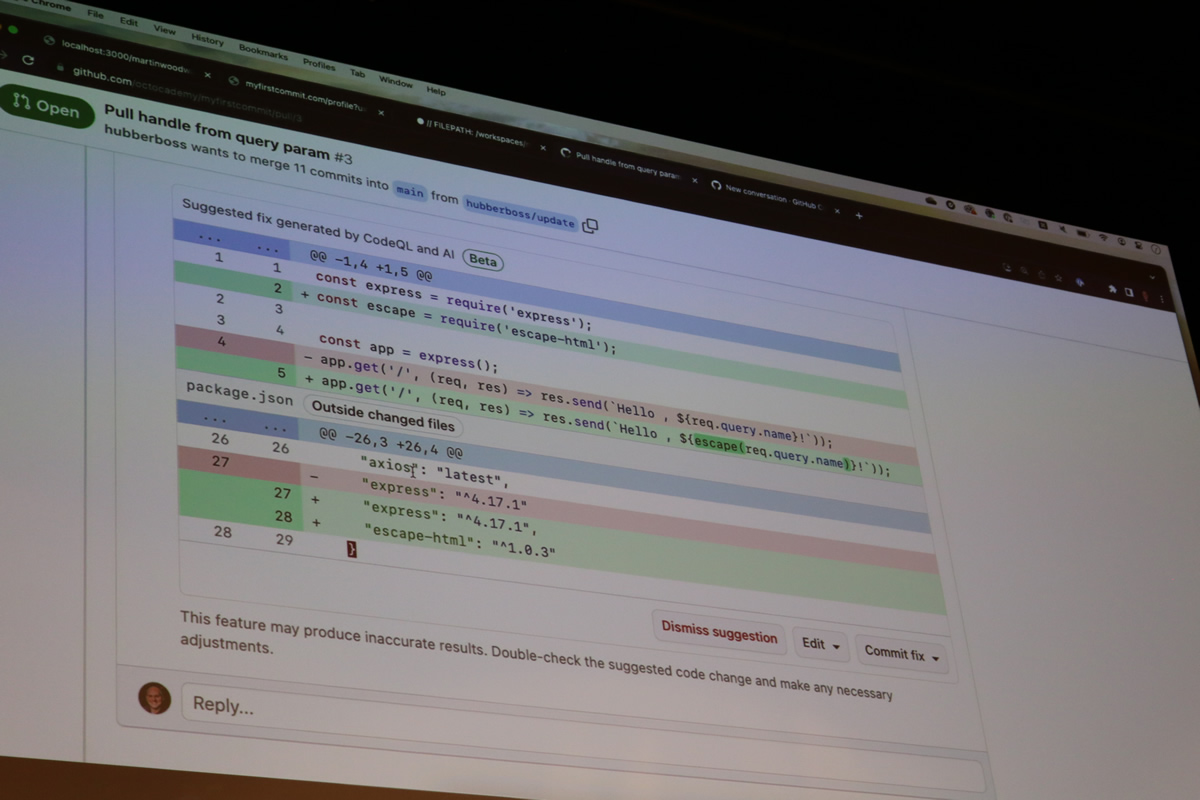 Code scanning autofixによる修正提案