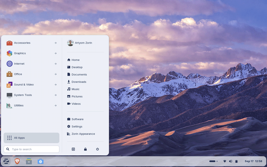 Zorin OS 18のデスクトップ画面