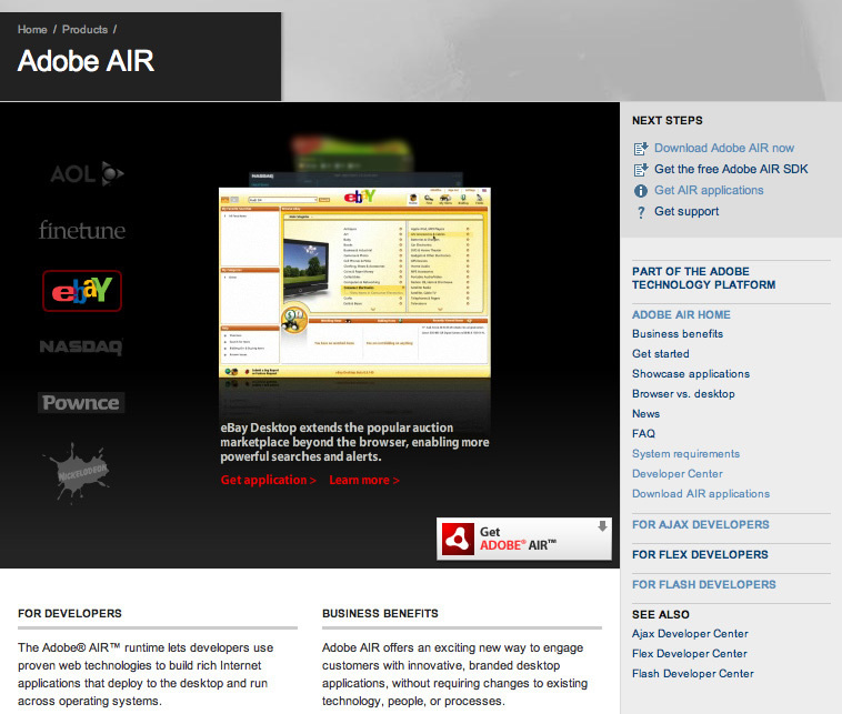 Adobe AIRの製品ページ