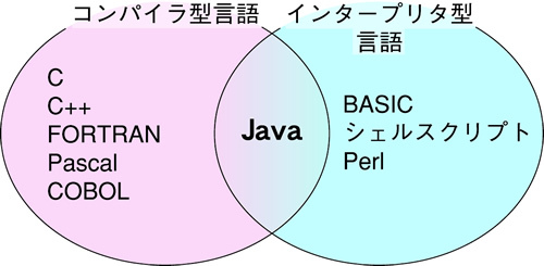 図1.1　コンパイラ型言語とインタープリタ型言語の分類