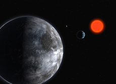 グリース581と，生命のいる可能性がある惑星。　グリーセ581とそれを廻る惑星の想像図。そのうちのグリース581cは生命のいる可能性がある惑星として注目されている。ただし地球と比べて質量は5倍，半径は1.5倍で，公転周期は13日であるという。（『宇宙は地球であふれている』より。提供：ESO）