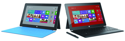 Windows RTを搭載したSurface RTも発売されている（左）。Surface Pro（右）よりも薄くて軽い