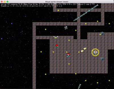 図a　『Kepler 22b』開発中の様子。宇宙が舞台の，2D全方向シューティングのクラウドゲーム（試作）