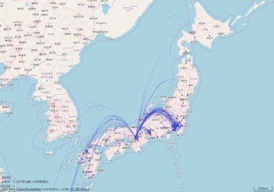 図5　RESASで作成された大阪市の転出超過を表す花火図