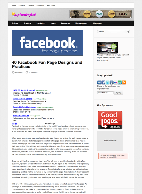 図3　Facebookページのデザイン例と情報源