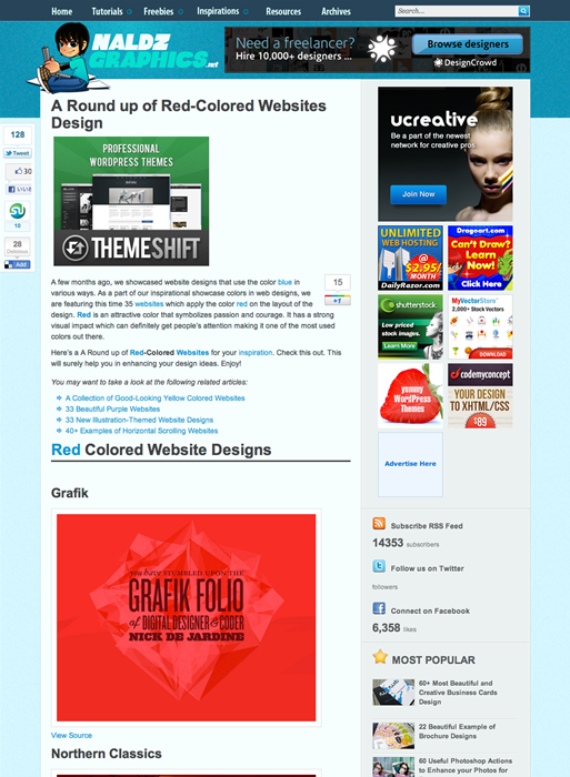図5　赤色のWebデザインのギャラリー